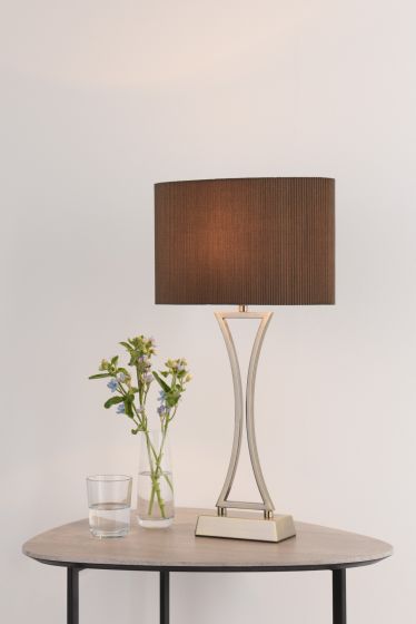 Där Lighting Oporto Wavy Table Lamp Antique Brass With Brown Shade