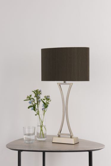 Där Lighting Oporto Wavy Table Lamp Antique Brass With Brown Shade