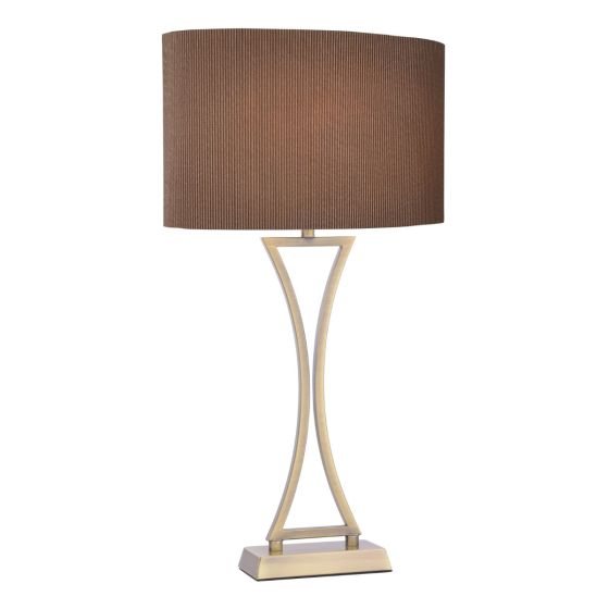 där lighting Oporto Wavy Table Lamp Antique Brass With Brown Shade