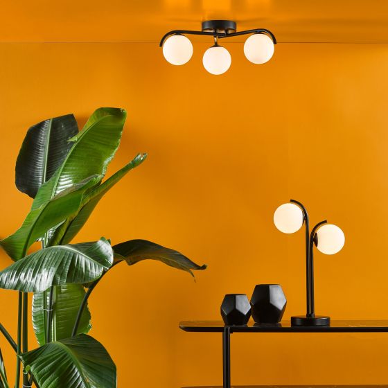 Där Lighting Orlena 2 Light Table Lamp Matt Black And Opal Glass