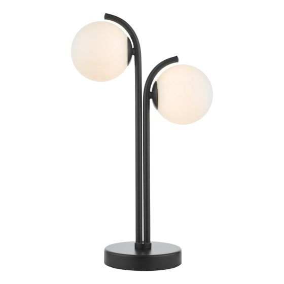 där lighting Orlena 2 Light Table Lamp Matt Black and Opal Glass