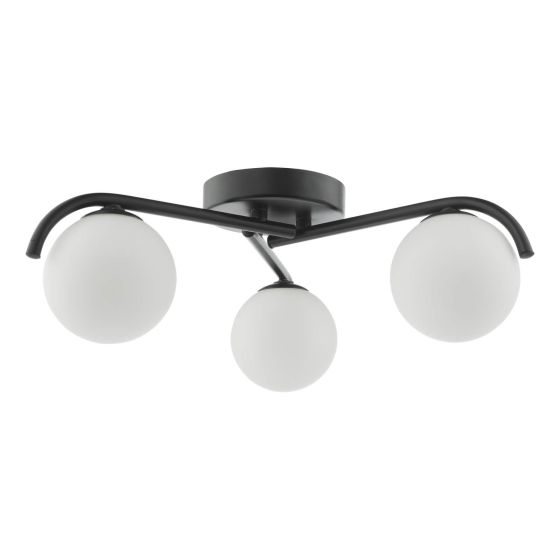 Där Lighting Orlena 3 Light Flush Matt Black And Opal Glass