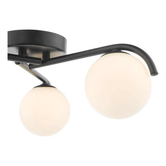 Där Lighting Orlena 3 Light Flush Matt Black And Opal Glass