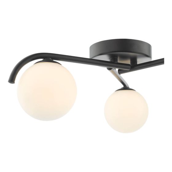 Där Lighting Orlena 3 Light Flush Matt Black And Opal Glass