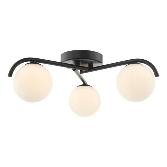 där lighting Orlena 3 Light Flush Matt Black and Opal Glass