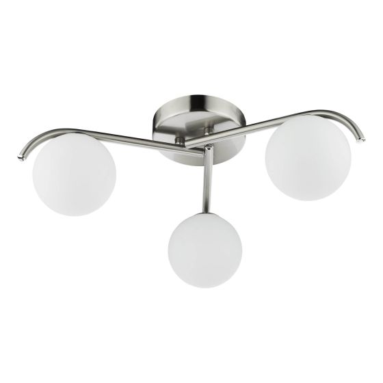 Där Lighting Orlena 3 Light Flush Satin Chrome And Opal Glass