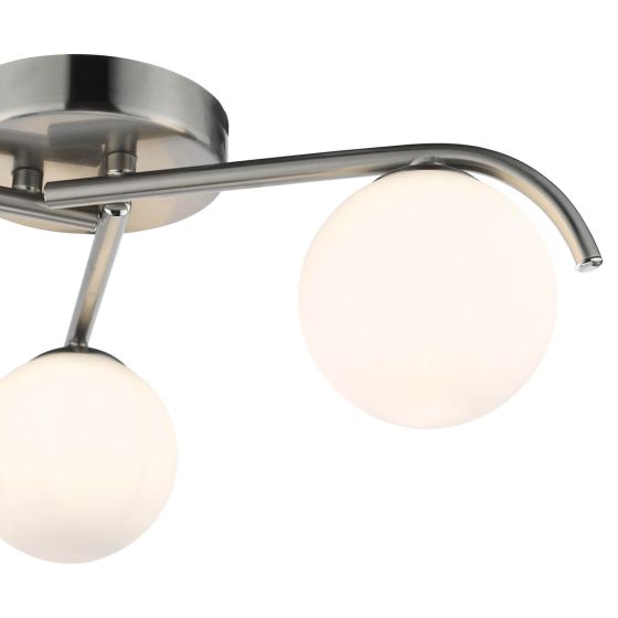 Där Lighting Orlena 3 Light Flush Satin Chrome And Opal Glass