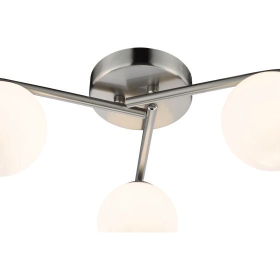Där Lighting Orlena 3 Light Flush Satin Chrome And Opal Glass