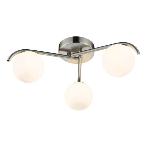där lighting Orlena 3 Light Flush Satin Chrome and Opal Glass