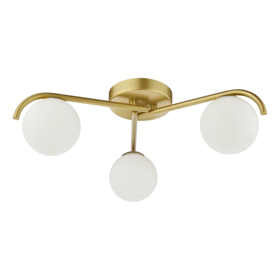 Där Lighting Orlena 3 Light Flush Satin Gold And Opal Glass