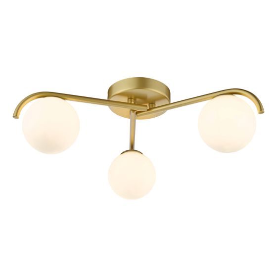 där lighting Orlena 3 Light Flush Satin Gold and Opal Glass
