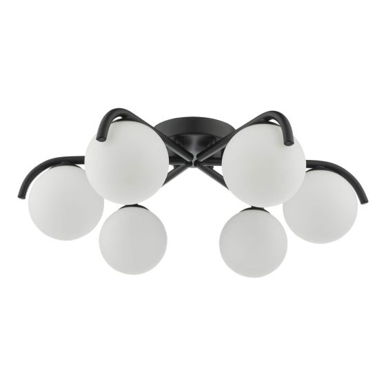 Där Lighting Orlena 6 Light Flush Matt Black And Opal Glass