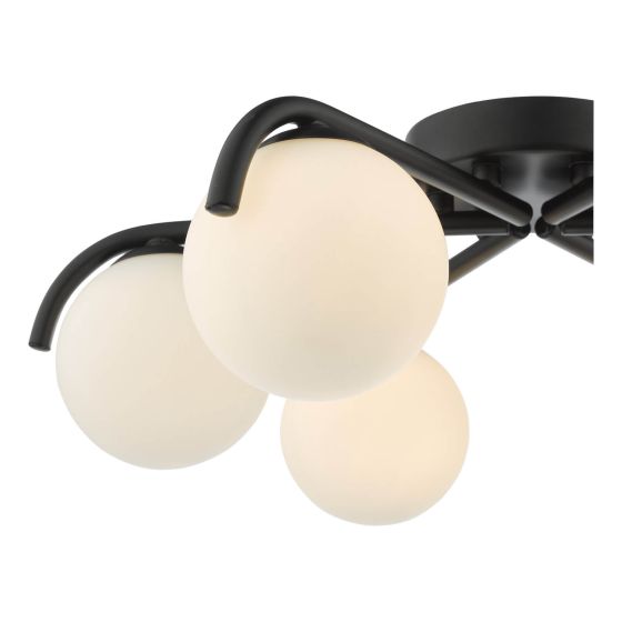 Där Lighting Orlena 6 Light Flush Matt Black And Opal Glass