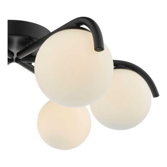 Där Lighting Orlena 6 Light Flush Matt Black And Opal Glass