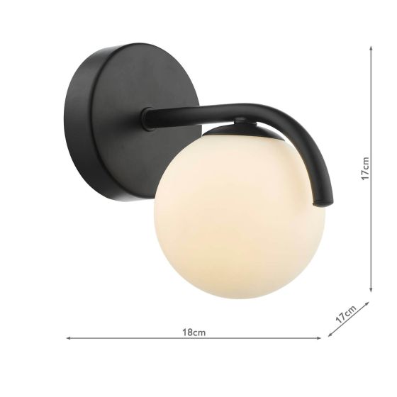 Där Lighting Orlena Wall Light Matt Black And Opal Glass