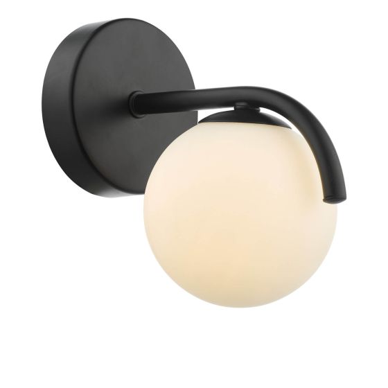 där lighting Orlena Wall Light Matt Black and Opal Glass