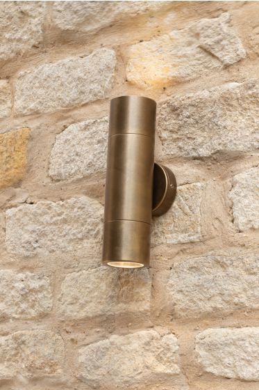 Där Lighting Ortega Outdoor 2 Light Wall Light Natural Brass IP65