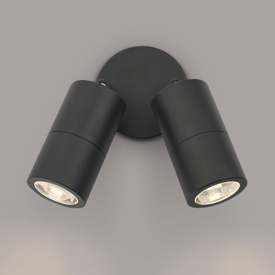 Där Lighting Ortega Outdoor 2 Light Wall Spotlight Matt Black IP65