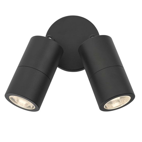 där lighting Ortega Outdoor 2 Light Wall Spotlight Matt Black IP65