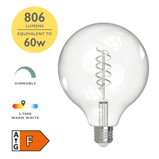 där lighting (Pack of 4) LED ES/E27 Large Globe White Filament Light Bulb 8w 806lm 2700k Warm White
