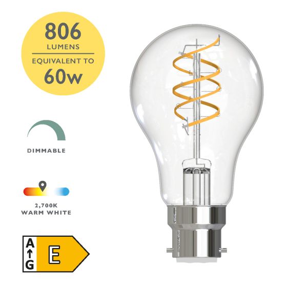 där lighting (Pack of 6) LED B22/BC GLS Light Bulb 7.2w 806lm 2700k Warm White