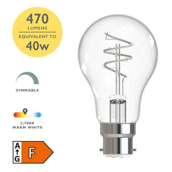 där lighting (Pack of 6) LED B22/BC GLS White Filament Light Bulb 4.9w 470lm 2700k Warm White