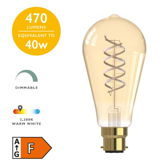 där lighting (Pack of 6) LED B22/BC Rustika White Filament Light Bulb 5.5w 470lm 2200k Warm White