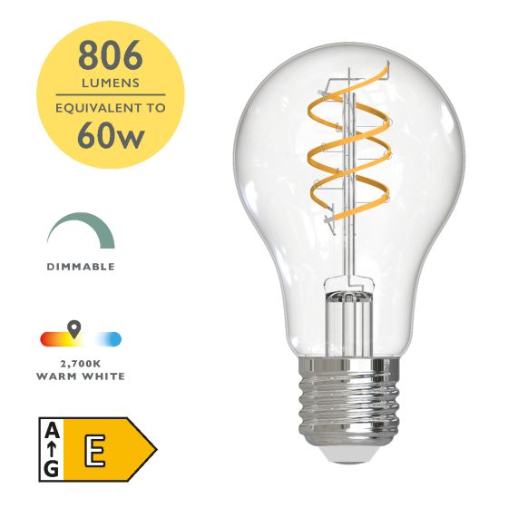 där lighting (Pack of 6) LED ES/E27 GLS Filament Light Bulb 7.2w 806lm 2700k Warm White