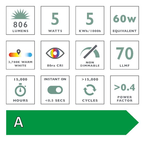 Där Lighting (Pack Of 6) LED ES/E27 GLS Light Bulb 5w 806lm 2700k Warm White