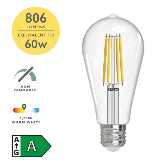 där lighting (Pack of 6) LED ES/E27 Rustika Light Bulb 3.8w 806lm 2700k Warm White