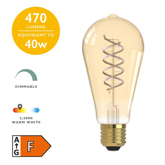 där lighting (Pack of 6) LED ES/E27 Vintage Rustika White Filament Light Bulb 5.5w 470lm 2200k Warm White