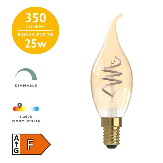 där lighting (Pack of 6) LED SES/E14 Flame Tip Candle White Filament Light Bulb 4w 350lm 2200k Warm White
