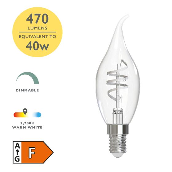 där lighting (Pack of 6) LED SES/E14 Flame Tip Candle White Filament Light Bulb 4.6w 470lm 2700k Warm White