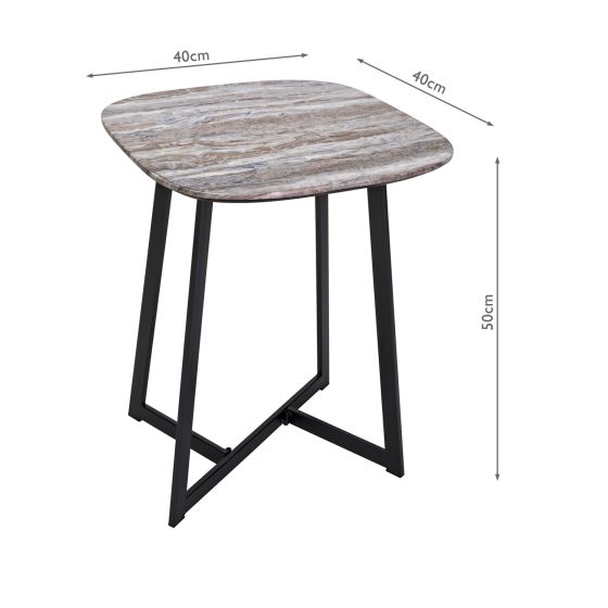 Där Lighting Pavlos Side Table Brown Stone Veneer And Matt Black