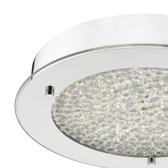 Där Lighting Peta Small Bathroom Flush Polished Chrome Crystal Light LED IP44