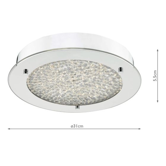 Där Lighting Peta Small Bathroom Flush Polished Chrome Crystal Light LED IP44