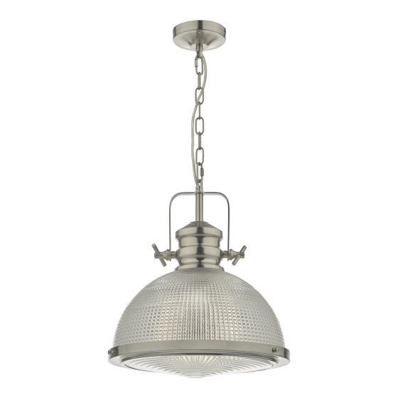 där lighting Peyton 1 Light Pendant Satin Nickel And Textured Glass
