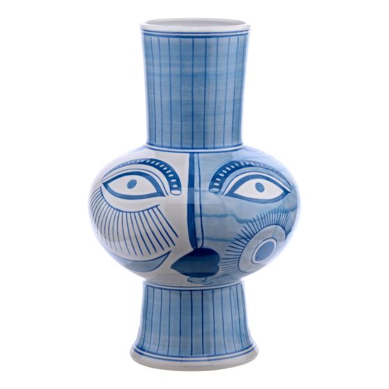 Där Lighting Picasso Ceramic Blue & White Vase With Face Print