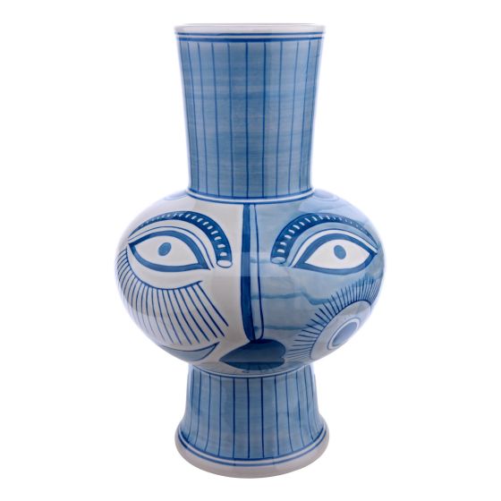 Där Lighting Picasso Ceramic Blue & White Vase With Face Print