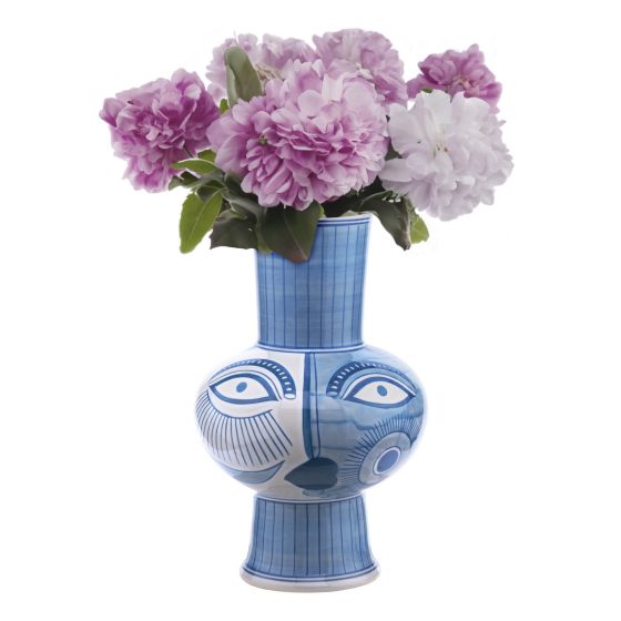där lighting Picasso Ceramic Blue & White Vase With Face Print
