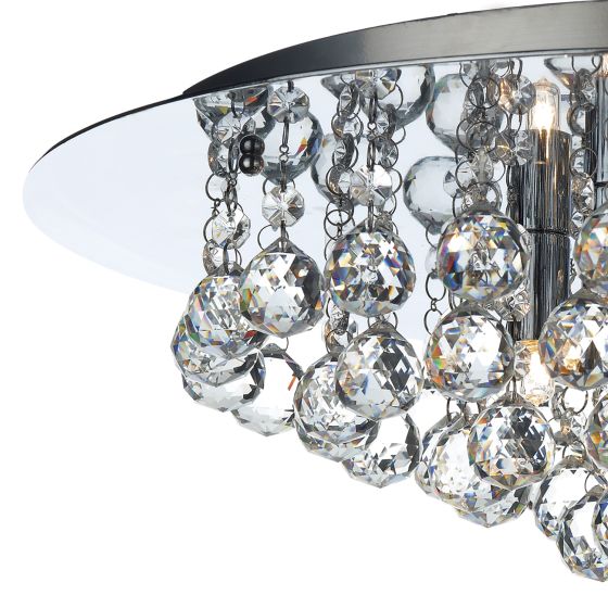 Där Lighting Pluto 5 Light Flush Polished Chrome Crystal Glass Droppers