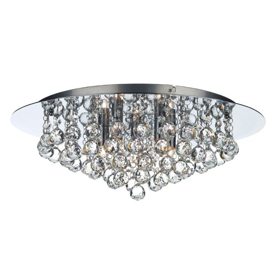 Där Lighting Pluto 5 Light Flush Polished Chrome Crystal Glass Droppers
