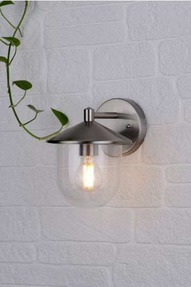 Där Lighting Poole Outdoor Wall Light Stainless Steel Glass IP44