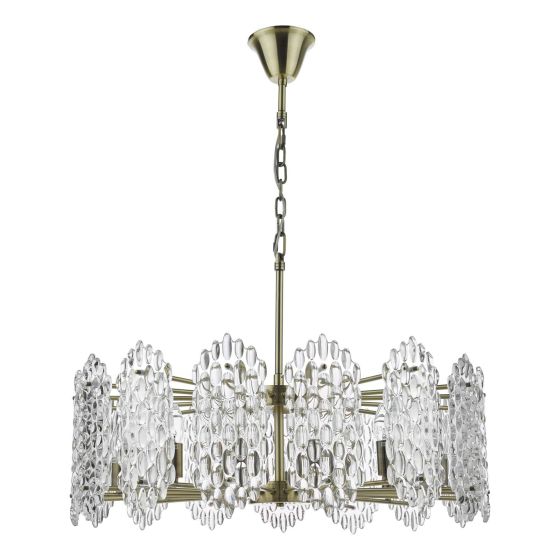 Där Lighting Porthos 15 Light Pendant Antique Brass Glass