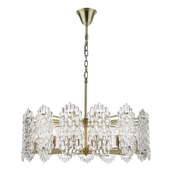 där lighting Porthos 15 Light Pendant Antique Brass Glass