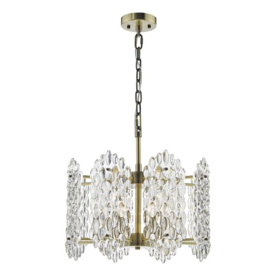 där lighting Porthos 8 Light Pendant Antique Brass and Glass