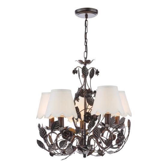 där lighting Priscilla 5 Light Pendant Matt Black With Shade