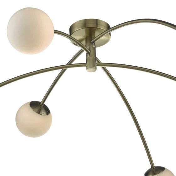 Där Lighting Puglia 6 Light Semi Flush Antique Brass Opal Glass
