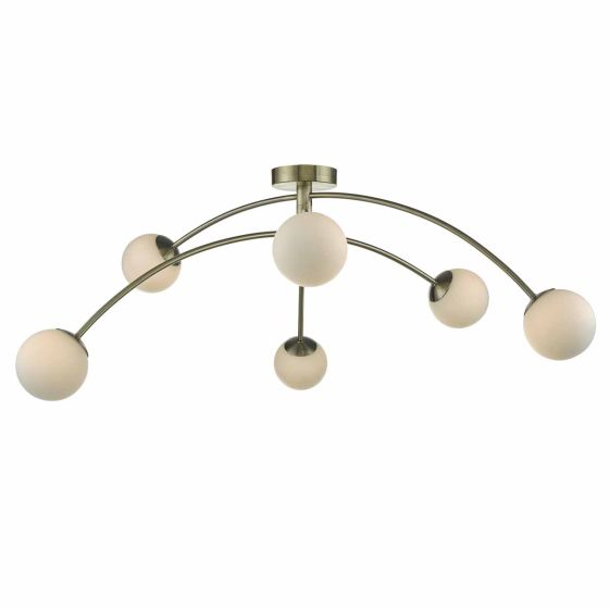 Där Lighting Puglia 6 Light Semi Flush Antique Brass Opal Glass