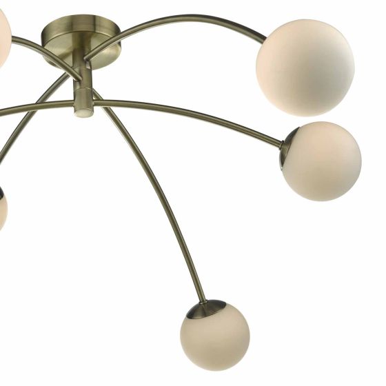 där lighting Puglia 6 Light Semi Flush Antique Brass Opal Glass
